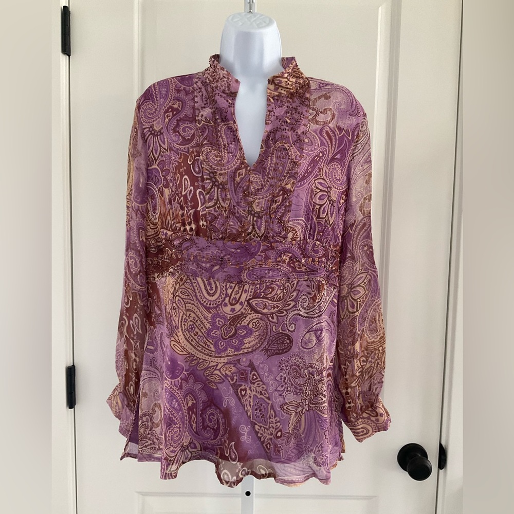 Vintage Heirloom Limited Silk Blouse With Beads & Sequins. 
Size Large.